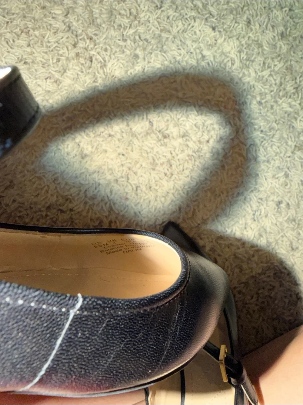 Franco Sarto Black Pointed Mary Jane Flats with Gold Buckle